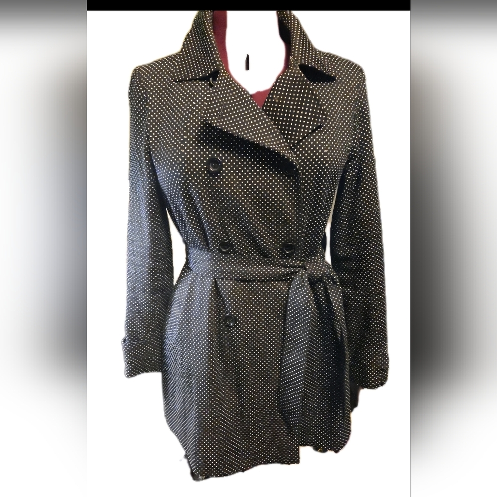 ☂️🪺🐇🌸 Tommy Hilfiger Polka Dot Trench Coat Black White Machine Wash Size L